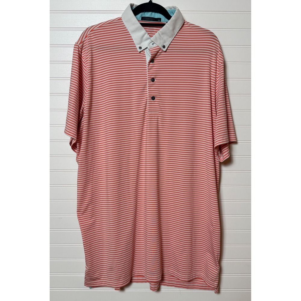 Greyson Coral White Striped Button-Down Collar Golf Polo Shirt Mens XL